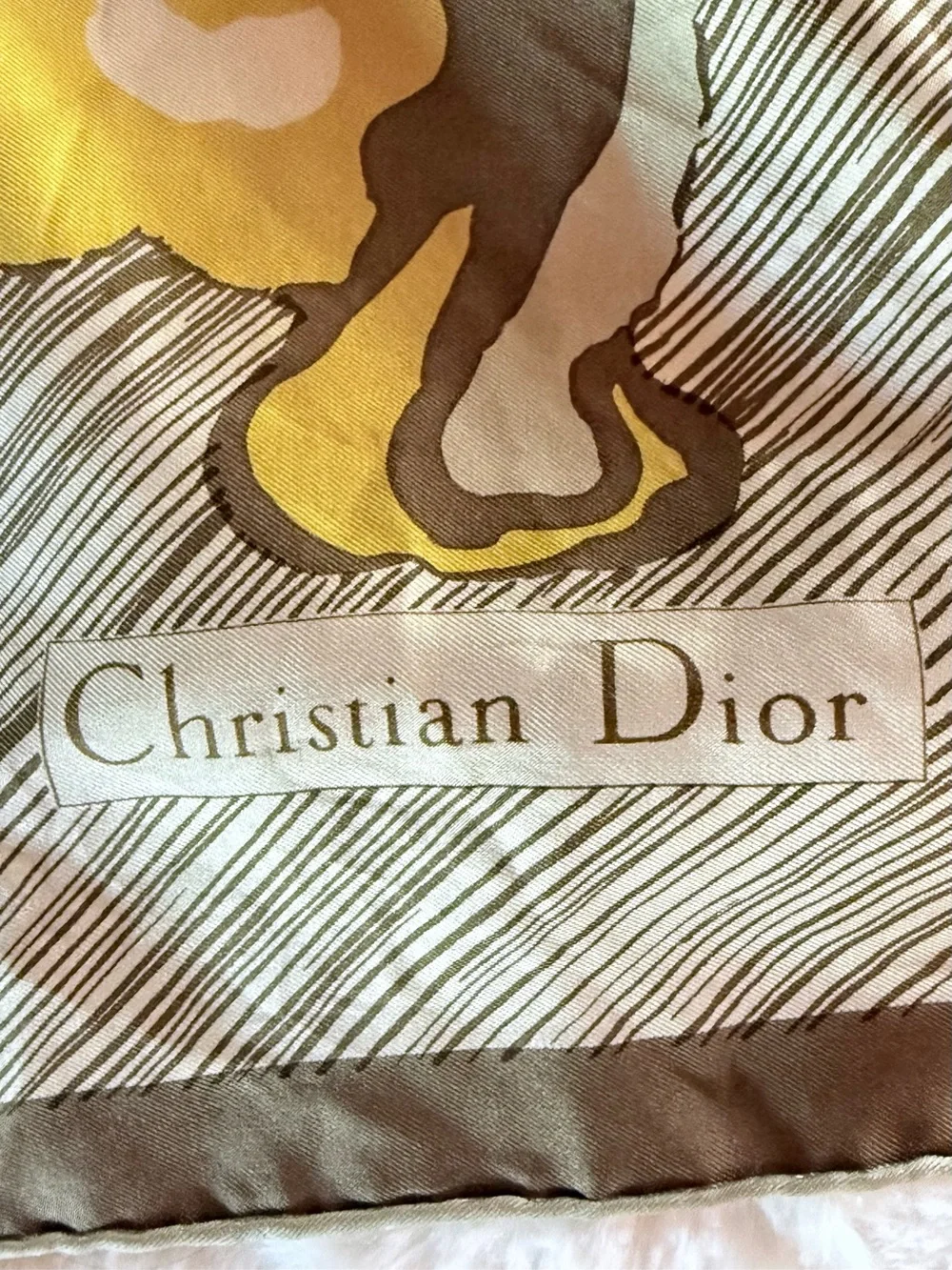 Vintage Christian Dior Yellow & Taupe Silk Scarf